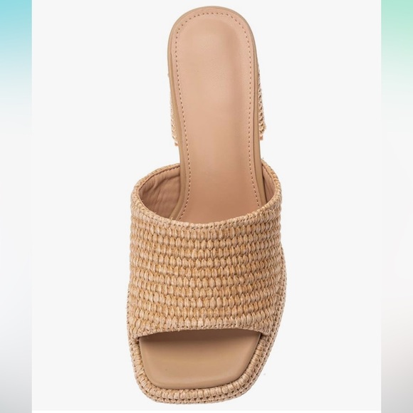 Elegant Tan Woven Block Summer Spring Heel Sandals - Picture 3 of 8